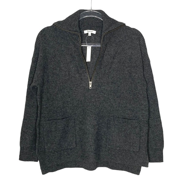 NWT Madewell Merino Wool Half Zip Ribbed Knit Sweater w/Pockets Size S - Picture 4 of 15
